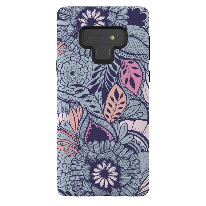 Galaxy Note 9 StrongFit Blue Floral by Rose Halsey