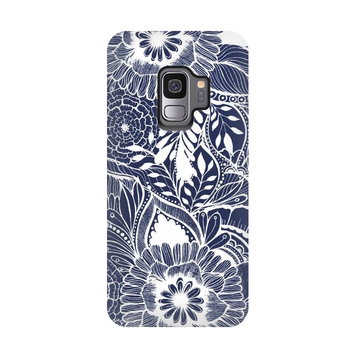 Galaxy S9 StrongFit BlueFlorals by Rose Halsey