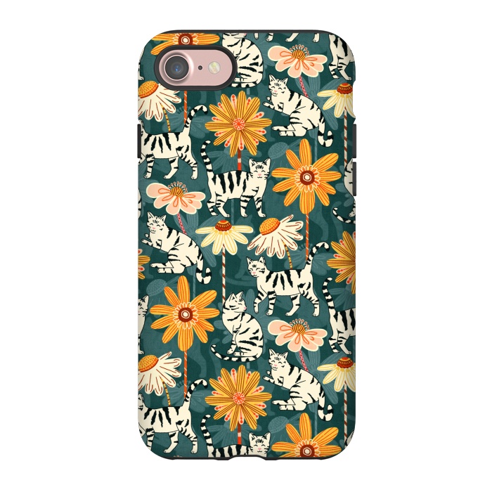 iPhone 7 StrongFit Daisy Cats - Teal by Tigatiga