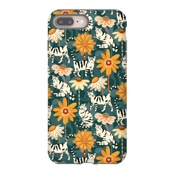 iPhone 7 plus StrongFit Daisy Cats - Teal by Tigatiga