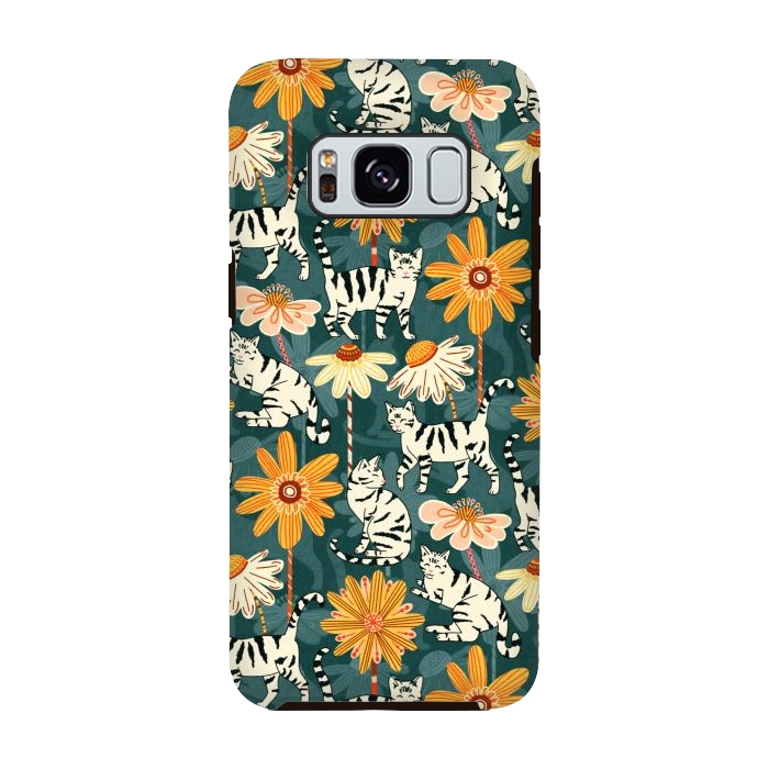 Galaxy S8 StrongFit Daisy Cats - Teal by Tigatiga