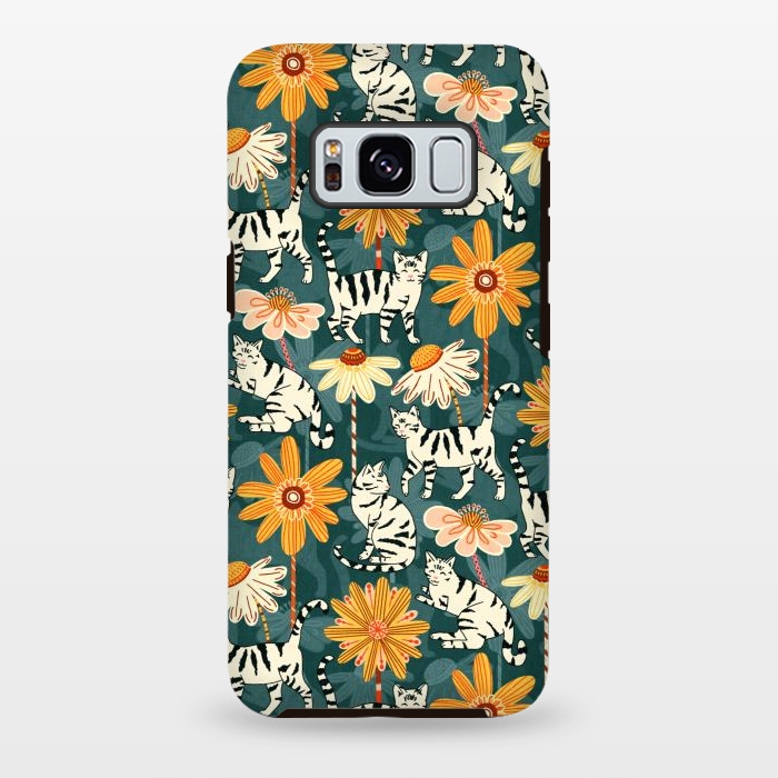 Galaxy S8 plus StrongFit Daisy Cats - Teal by Tigatiga