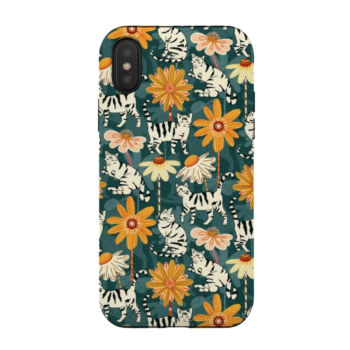 iPhone Xs / X StrongFit Daisy Cats - Teal by Tigatiga