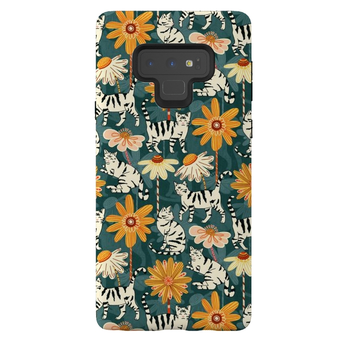 Galaxy Note 9 StrongFit Daisy Cats - Teal by Tigatiga