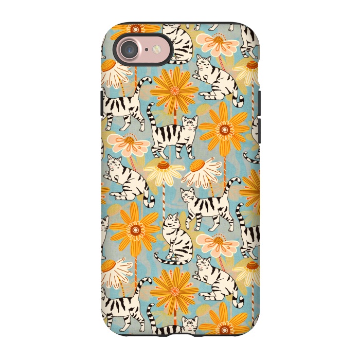 iPhone 7 StrongFit Daisy Cats - Baby Blue  by Tigatiga