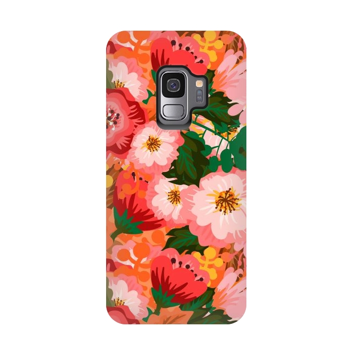 Galaxy S9 StrongFit Bouquet of flowers in pom poms and dahlias by ArtsCase