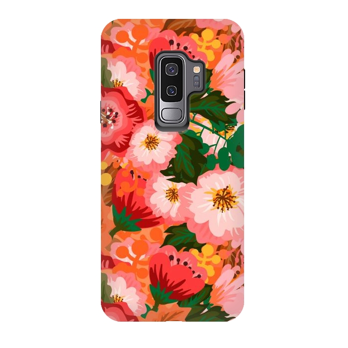Galaxy S9 plus StrongFit Bouquet of flowers in pom poms and dahlias by ArtsCase