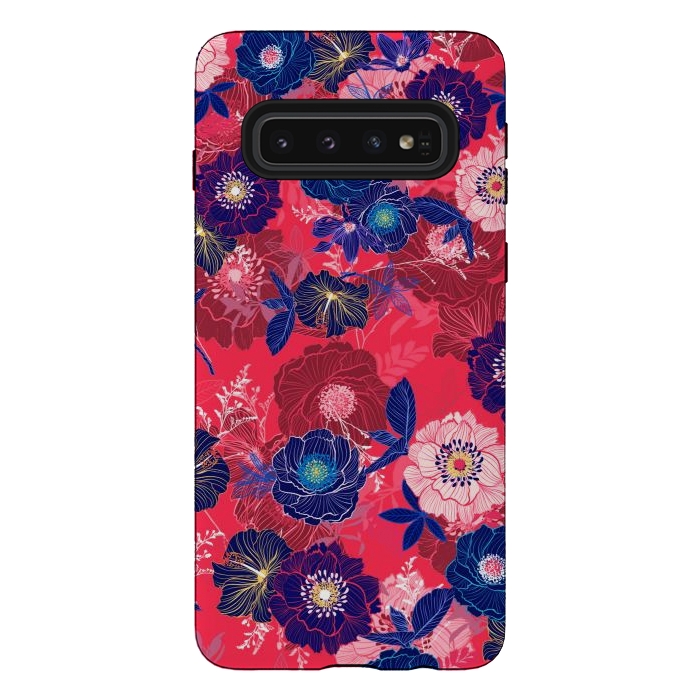 Galaxy S10 StrongFit Country Flowers in Red Sky by ArtsCase