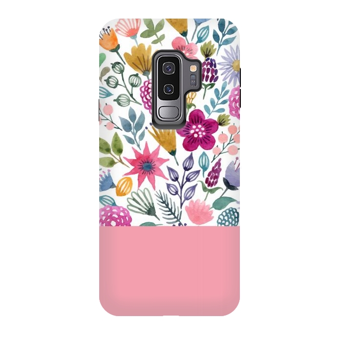Galaxy S9 plus StrongFit watercolor flowers for summer by ArtsCase