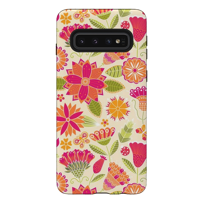 Galaxy S10 StrongFit geometric colored flowers by ArtsCase