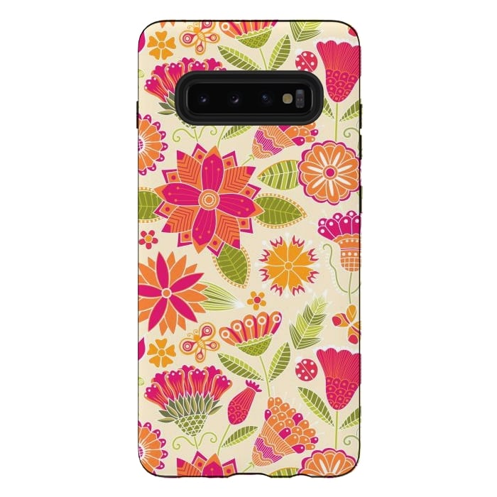 Galaxy S10 plus StrongFit geometric colored flowers by ArtsCase