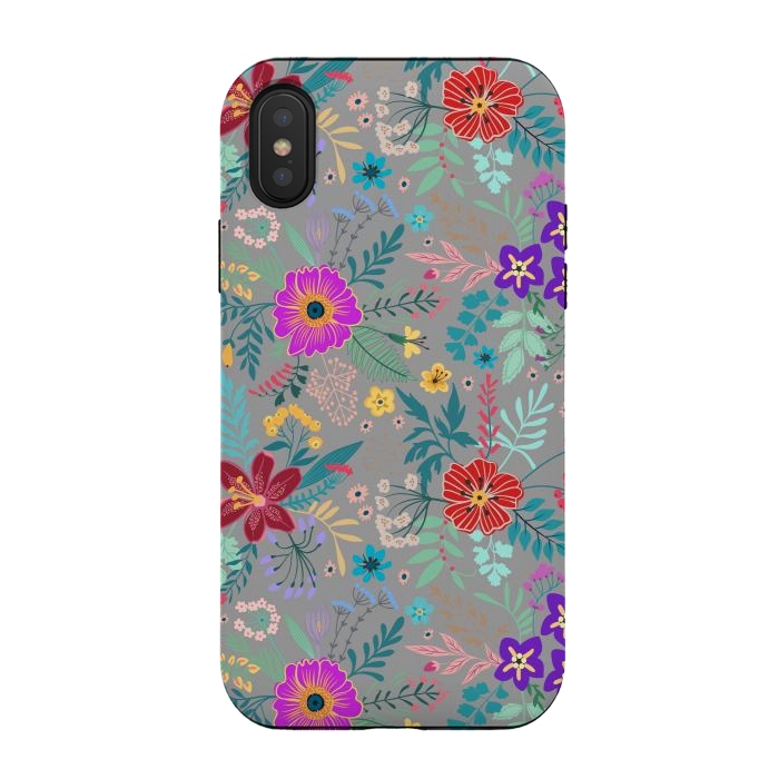iPhone Xs / X StrongFit flower patterns on gray background by ArtsCase