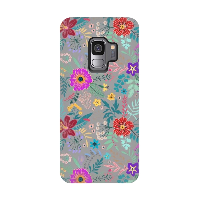 Galaxy S9 StrongFit flower patterns on gray background by ArtsCase