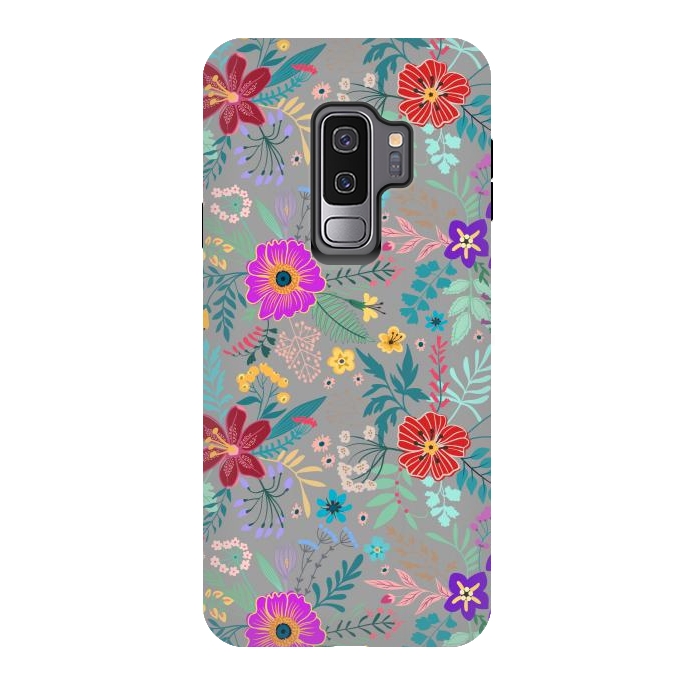 Galaxy S9 plus StrongFit flower patterns on gray background by ArtsCase