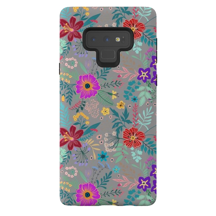 Galaxy Note 9 StrongFit flower patterns on gray background by ArtsCase