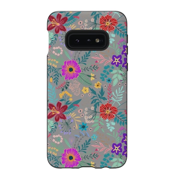 Galaxy S10e StrongFit flower patterns on gray background by ArtsCase