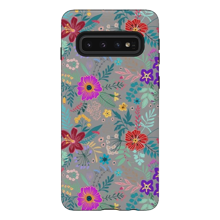 Galaxy S10 StrongFit flower patterns on gray background by ArtsCase