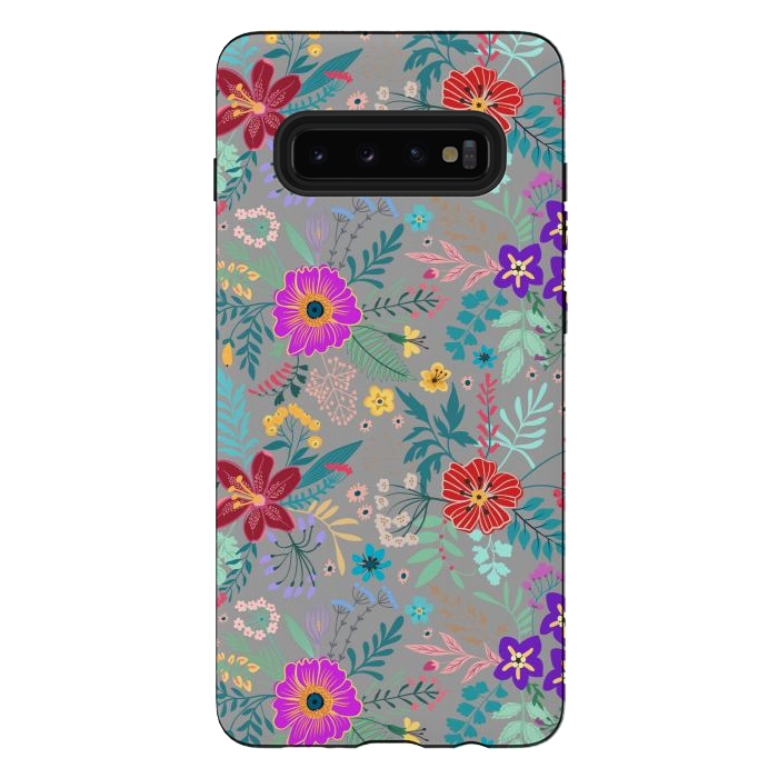 Galaxy S10 plus StrongFit flower patterns on gray background by ArtsCase