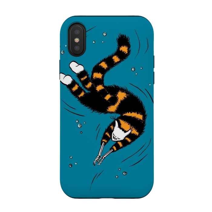 iPhone Xs / X StrongFit Funny Cat Creature With Skeleton Hands Swimming by Boriana Giormova