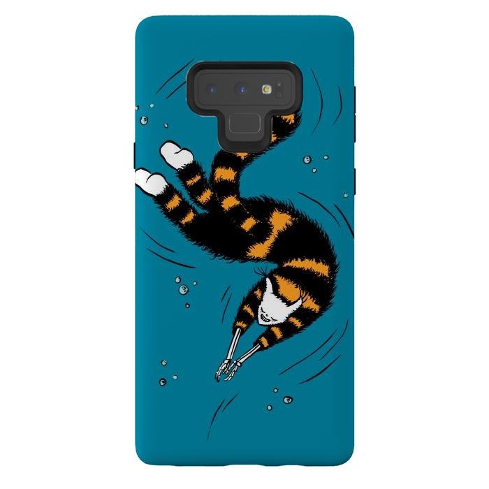 Galaxy Note 9 StrongFit Funny Cat Creature With Skeleton Hands Swimming by Boriana Giormova