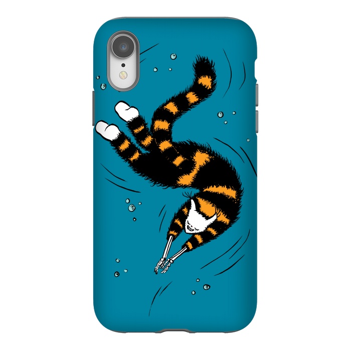 iPhone Xr StrongFit Funny Cat Creature With Skeleton Hands Swimming by Boriana Giormova