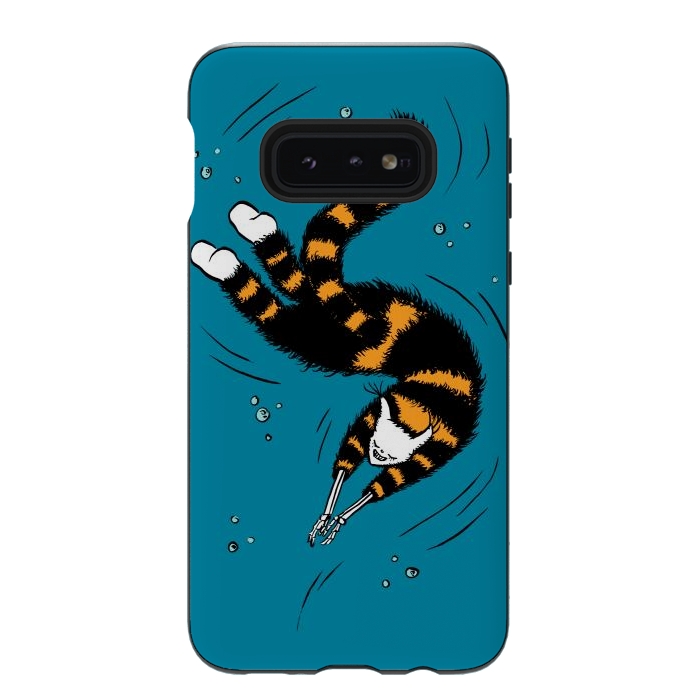 Galaxy S10e StrongFit Funny Cat Creature With Skeleton Hands Swimming by Boriana Giormova