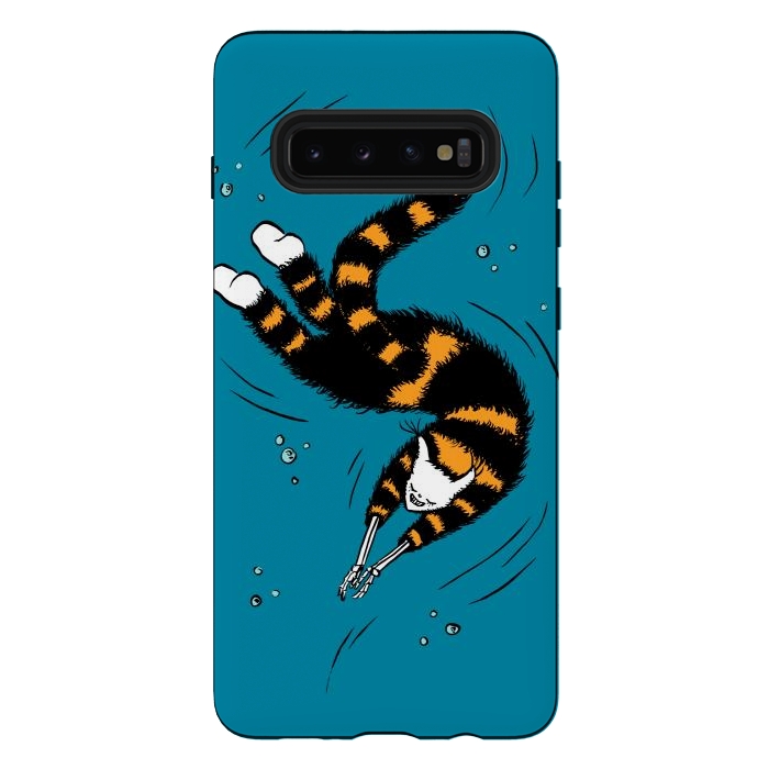Galaxy S10 plus StrongFit Funny Cat Creature With Skeleton Hands Swimming by Boriana Giormova