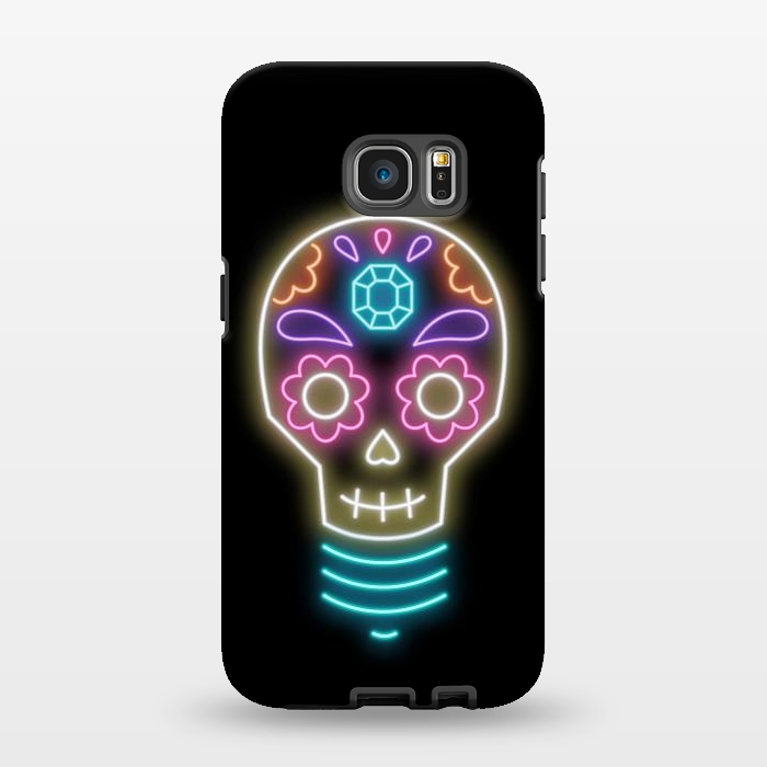 Galaxy S7 EDGE StrongFit Neon sugar skull lightbulb by Laura Nagel