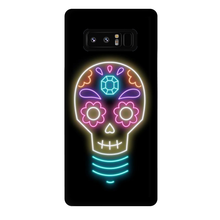 Galaxy Note 8 StrongFit Neon sugar skull lightbulb by Laura Nagel