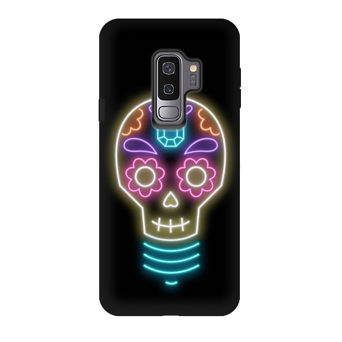 Galaxy S9 plus StrongFit Neon sugar skull lightbulb by Laura Nagel