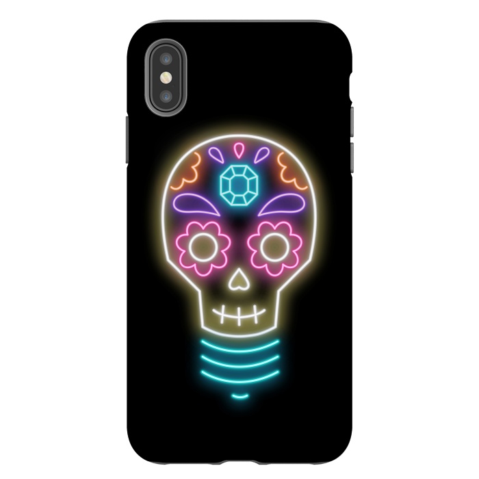iPhone Xs Max StrongFit Neon sugar skull lightbulb by Laura Nagel