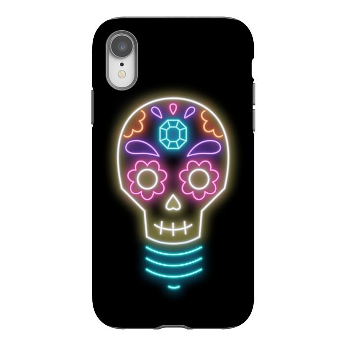 iPhone Xr StrongFit Neon sugar skull lightbulb by Laura Nagel
