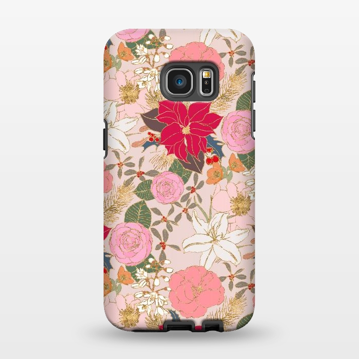 Galaxy S7 EDGE StrongFit Elegant Golden Strokes Colorful Winter Floral by InovArts