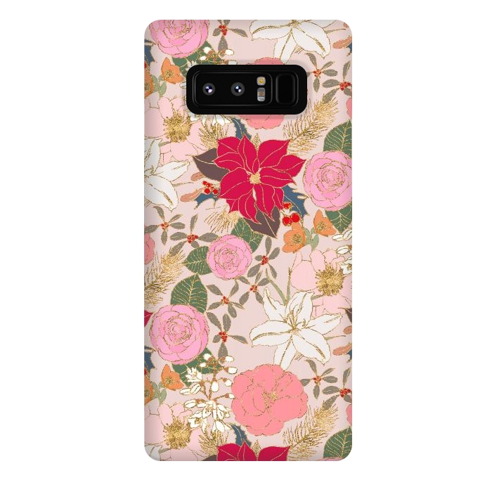 Galaxy Note 8 StrongFit Elegant Golden Strokes Colorful Winter Floral by InovArts