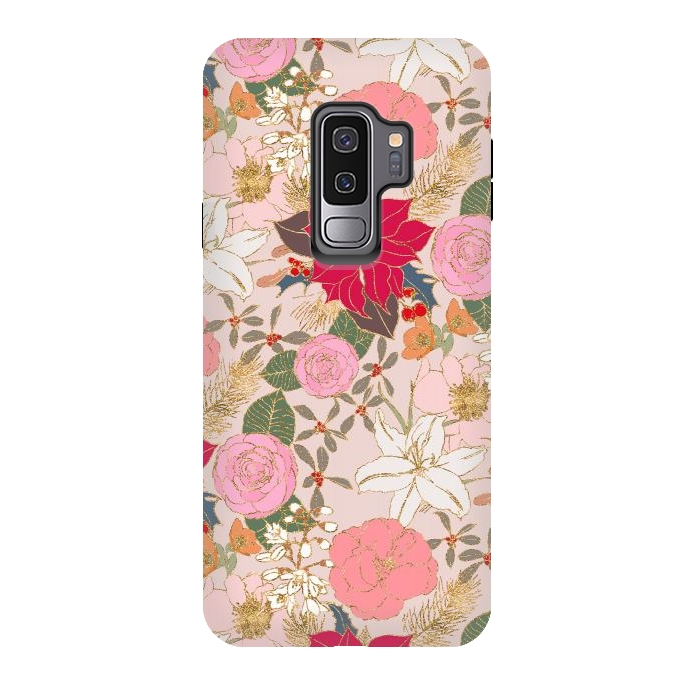 Galaxy S9 plus StrongFit Elegant Golden Strokes Colorful Winter Floral by InovArts