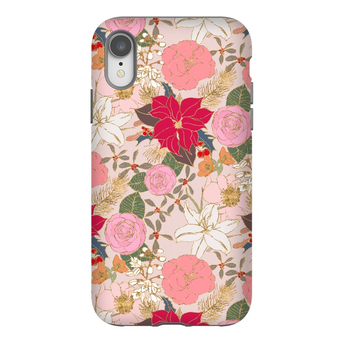 iPhone Xr StrongFit Elegant Golden Strokes Colorful Winter Floral by InovArts
