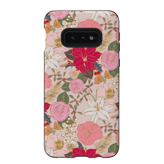 Galaxy S10e StrongFit Elegant Golden Strokes Colorful Winter Floral by InovArts