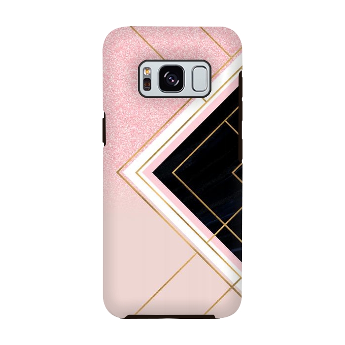 Galaxy S8 StrongFit Modern Geometric Pink Gold Strokes Design by InovArts