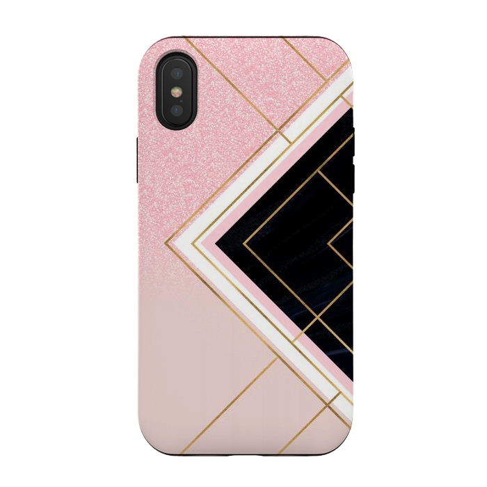 iPhone Xs / X StrongFit Modern Geometric Pink Gold Strokes Design by InovArts