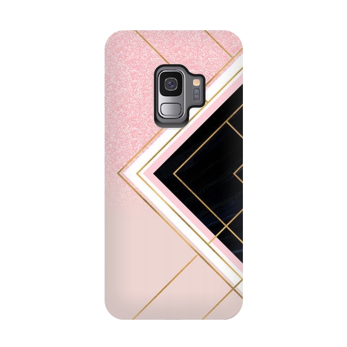Galaxy S9 StrongFit Modern Geometric Pink Gold Strokes Design by InovArts