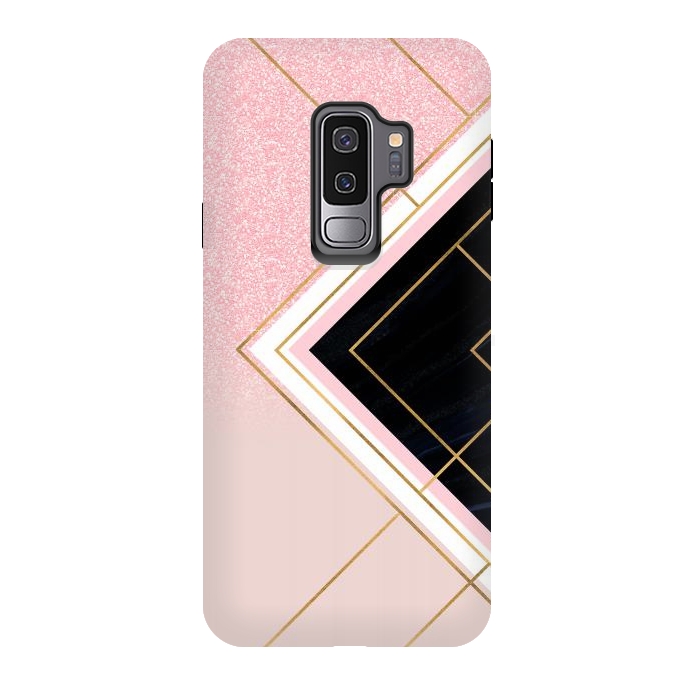 Galaxy S9 plus StrongFit Modern Geometric Pink Gold Strokes Design by InovArts