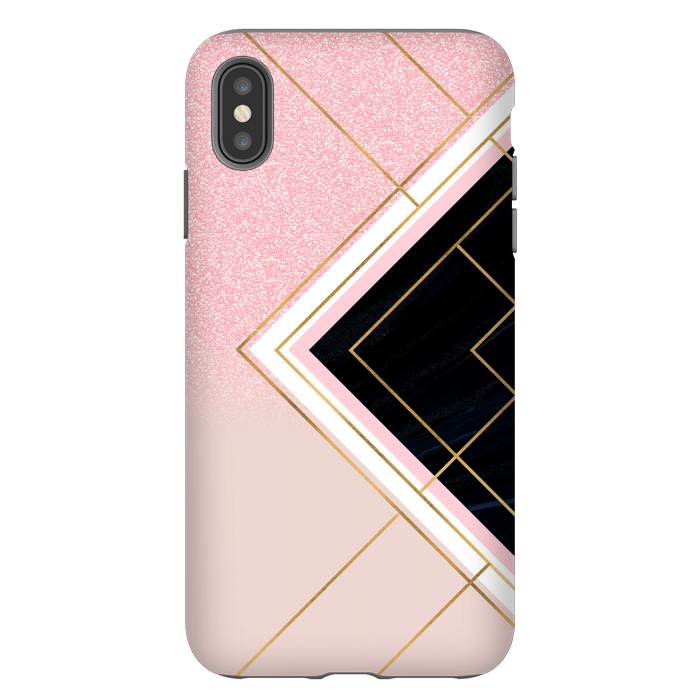 iPhone Xs Max StrongFit Modern Geometric Pink Gold Strokes Design by InovArts