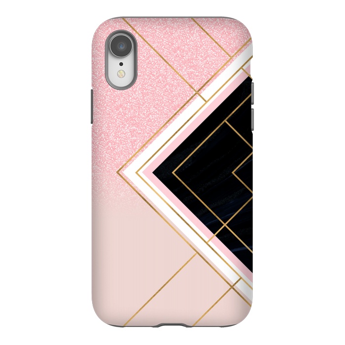 iPhone Xr StrongFit Modern Geometric Pink Gold Strokes Design by InovArts