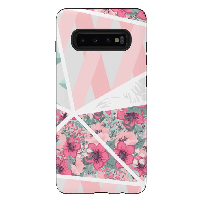 Galaxy S10 plus StrongFit PINK PATCHWORK FLORAL by MALLIKA