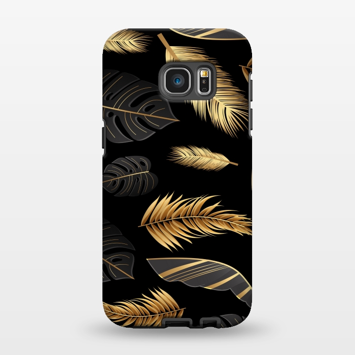 Galaxy S7 EDGE StrongFit BLACK GOLDEN FEATHERS by MALLIKA