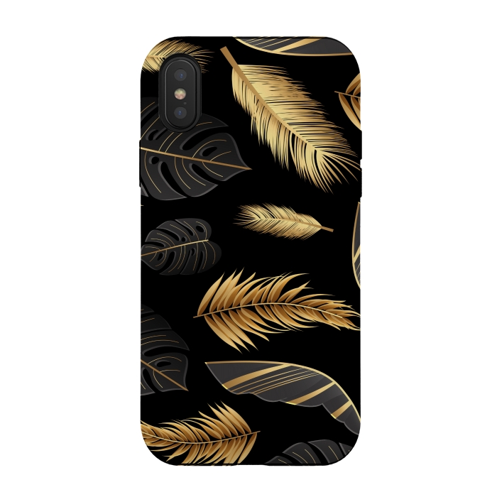 iPhone Xs / X StrongFit BLACK GOLDEN FEATHERS by MALLIKA