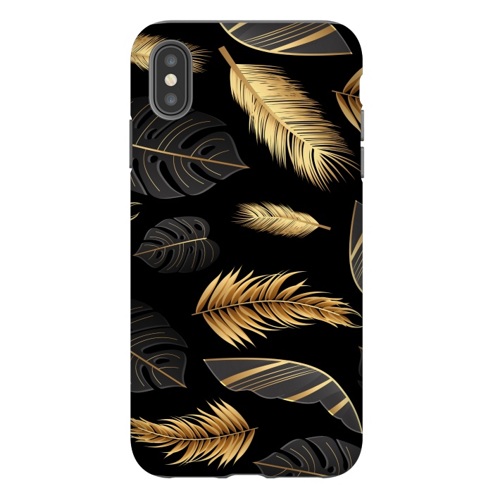 iPhone Xs Max StrongFit BLACK GOLDEN FEATHERS by MALLIKA