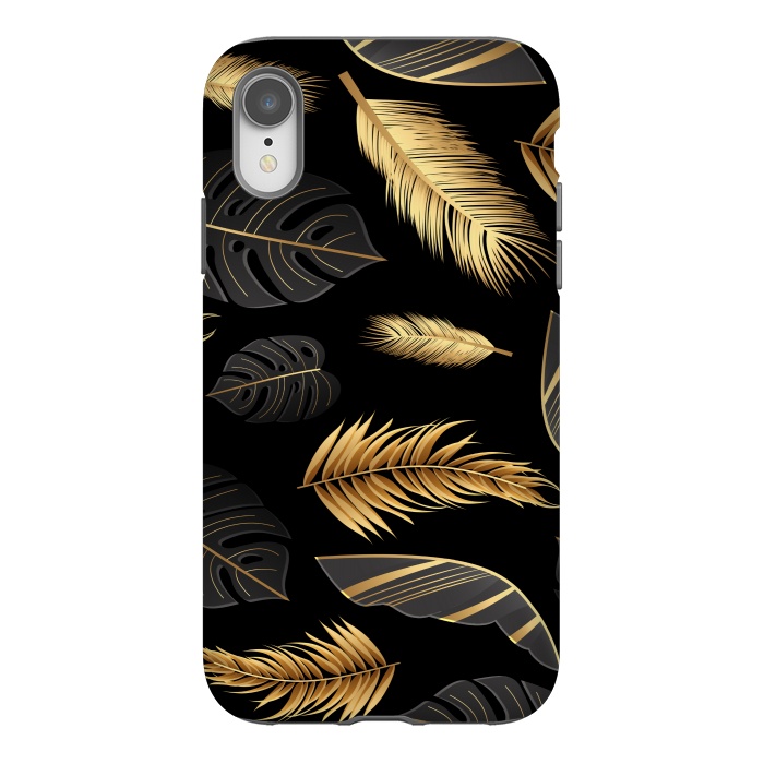 iPhone Xr StrongFit BLACK GOLDEN FEATHERS by MALLIKA