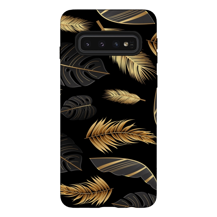 Galaxy S10 StrongFit BLACK GOLDEN FEATHERS by MALLIKA