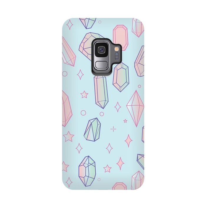 Galaxy S9 StrongFit Pastel Crystal Paradise Blue & Pink by Luna Elizabeth Art